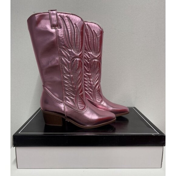 QUPID / Montana-73 / Pink Metallic / Chunky /  Heel Western / Cowboy Boots / Wit - Picture 6 of 7